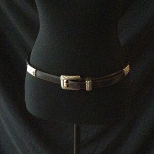 Brighton Black Leather Belt with Silvertone accents